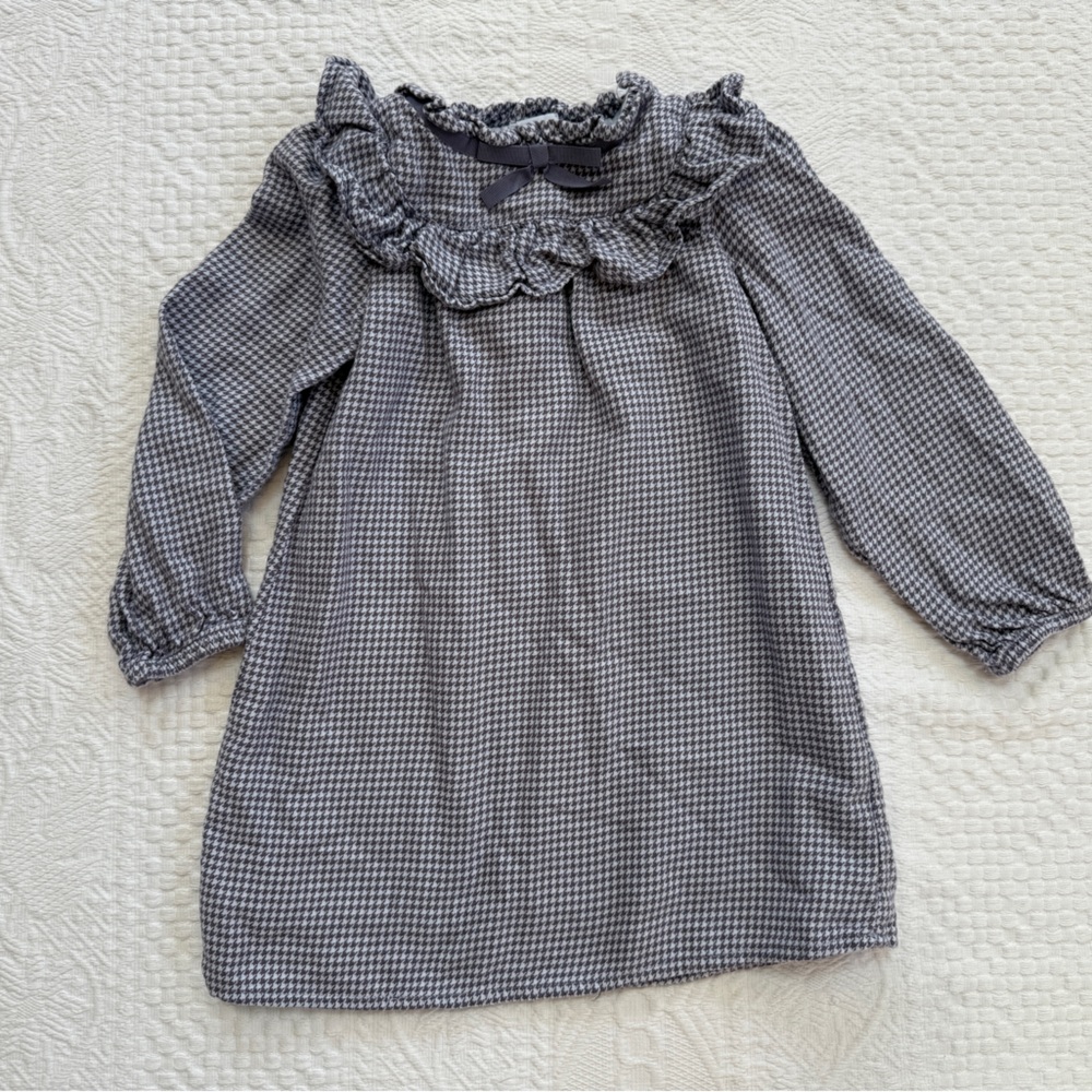 Janie And Jack Houndstooth Ruffle Collar long sleeve Dress Girl’s Size 3